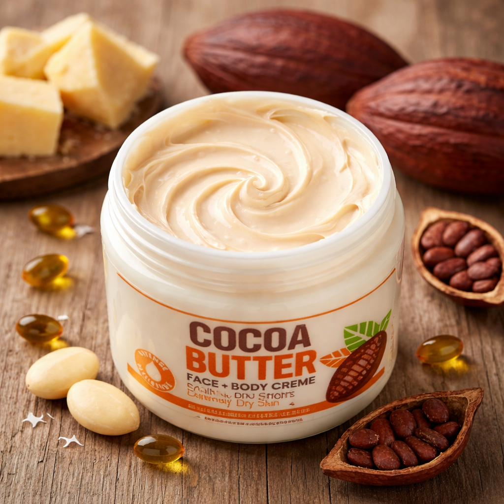Cocoa Butter Face & Body Cream | Extra Rich Moisturizing Formula for Dry Skin | Radiance-Boosting Care
