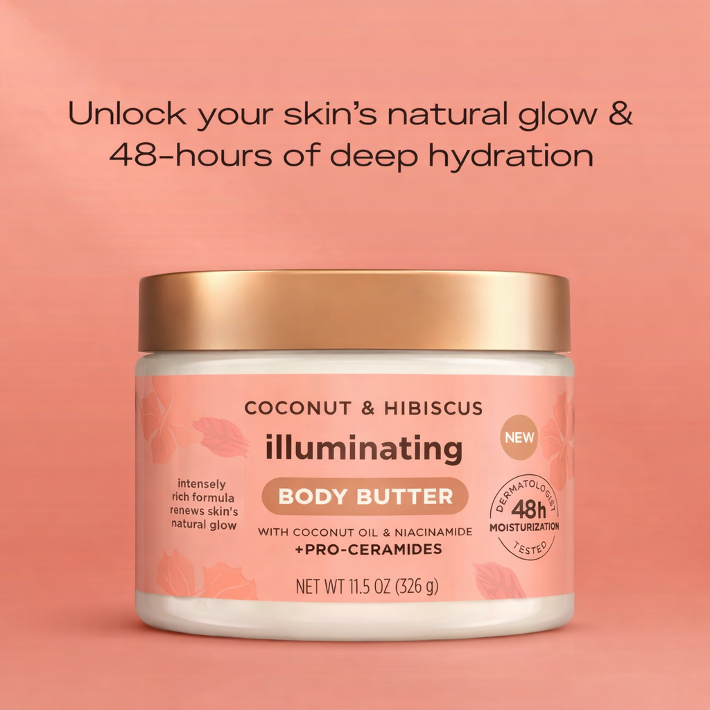 Illuminating Body Butter with Coconut & Hibiscus | 48H Moisturizing | Niacinamide & Pro-Ceramide for Glowing Skin