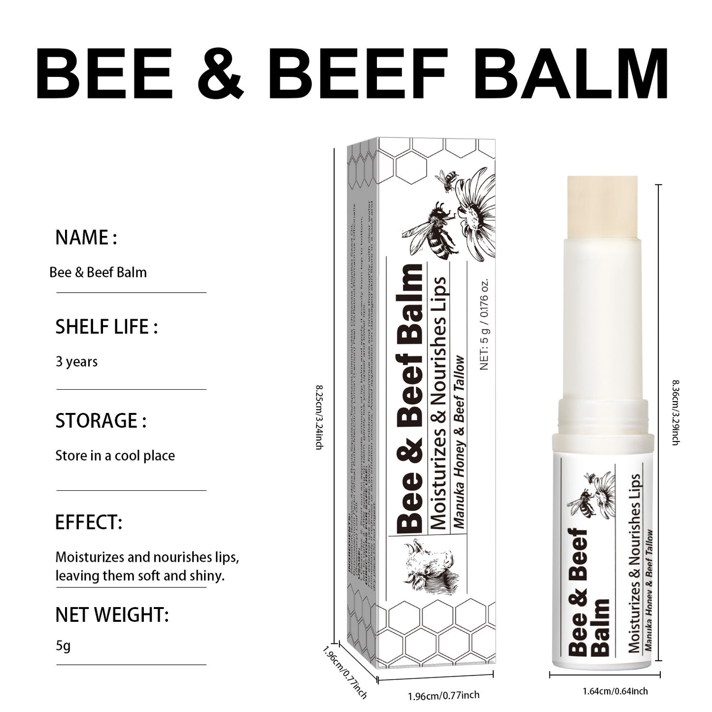 Bee & Beef Fat Lip Balm Organic Grass-fed Butter