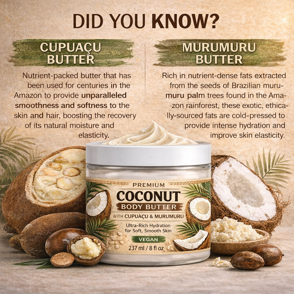 Coconut Body Butter for Dry Skin | Whipped Shea Butter with Murumuru
