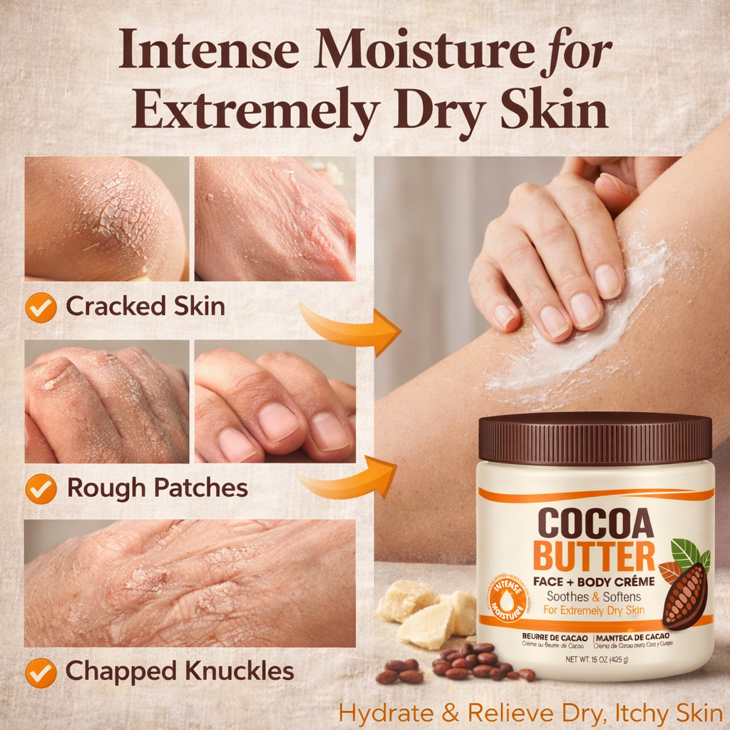 Cocoa Butter Face & Body Cream | Extra Rich Moisturizing Formula for Dry Skin | Radiance-Boosting Care