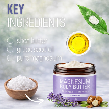 Magnesium Body Butter Cream | Lavender Night Body Moisturizer for Relaxation & Sleep