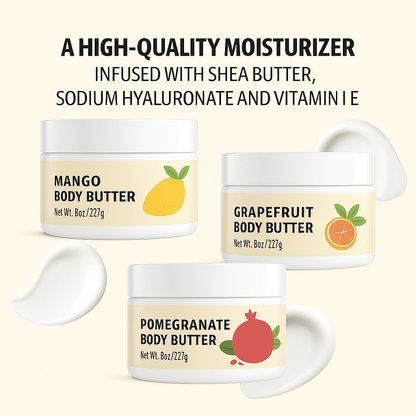 Shea Body Butter 3-Pack | Grapefruit, Mango & Pomegranate | Moisturizing & Skin-Nourishing