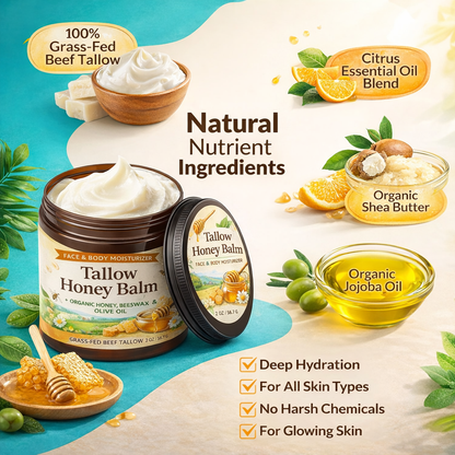 Beef Tallow & Honey Balm | Grass Fed Moisturizing Cream for Face & Body