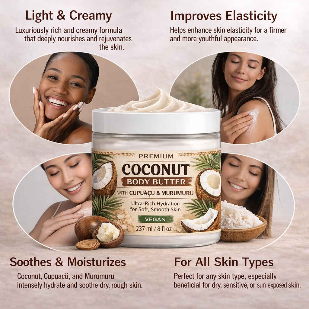 Coconut Body Butter for Dry Skin | Whipped Shea Butter with Murumuru