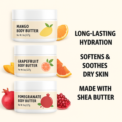 Shea Body Butter 3-Pack | Grapefruit, Mango & Pomegranate | Moisturizing & Skin-Nourishing