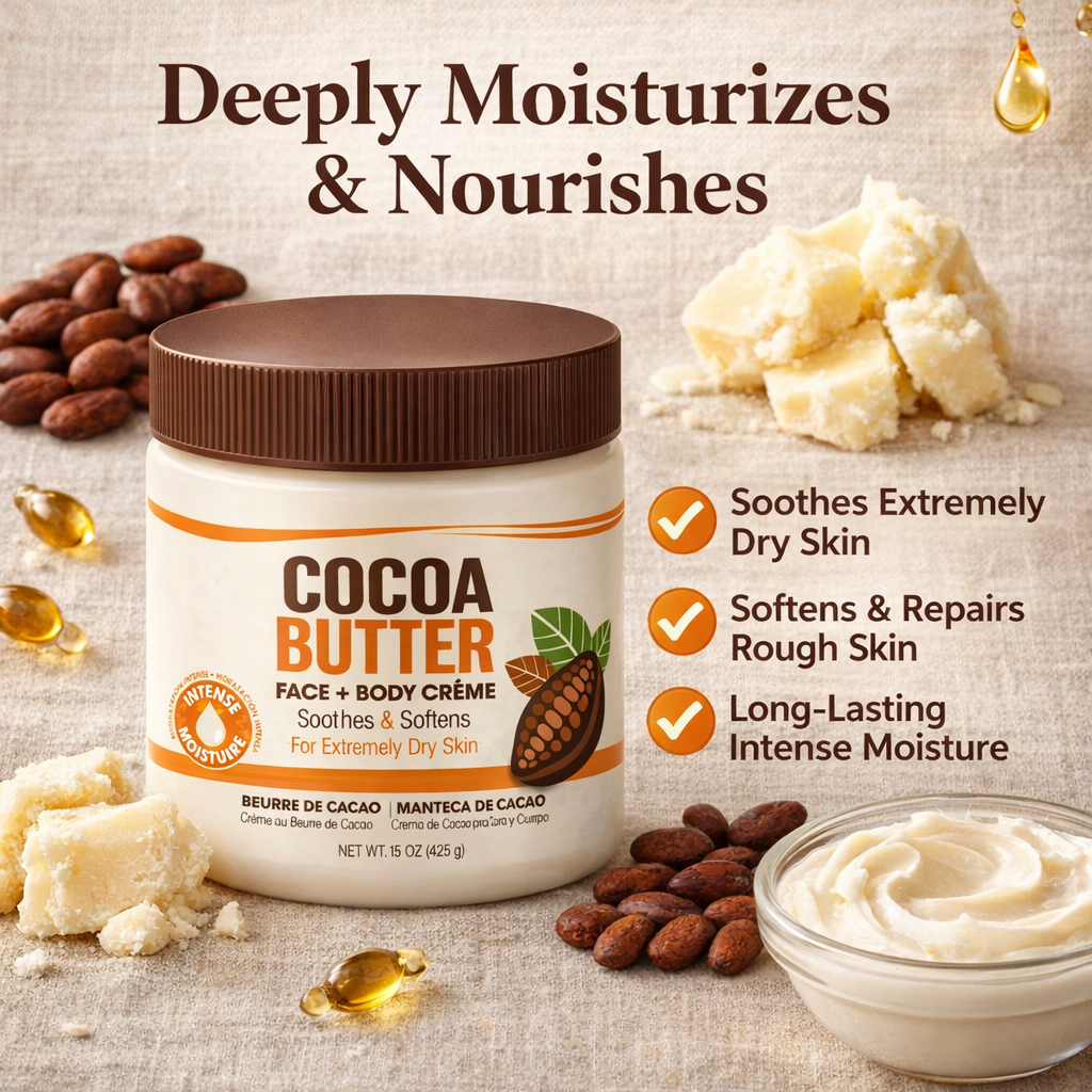 Cocoa Butter Face & Body Cream | Extra Rich Moisturizing Formula for Dry Skin | Radiance-Boosting Care