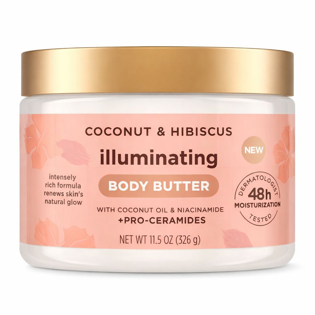 Illuminating Body Butter with Coconut & Hibiscus | 48H Moisturizing | Niacinamide & Pro-Ceramide for Glowing Skin