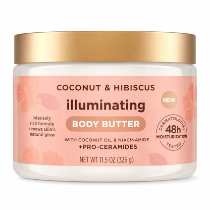 Illuminating Body Butter with Coconut & Hibiscus | 48H Moisturizing | Niacinamide & Pro-Ceramide for Glowing Skin