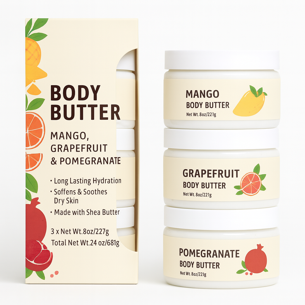 Shea Body Butter 3-Pack | Grapefruit, Mango & Pomegranate | Moisturizing & Skin-Nourishing
