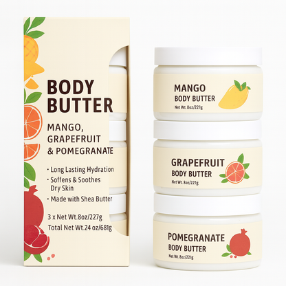 Shea Body Butter 3-Pack | Grapefruit, Mango & Pomegranate | Moisturizing & Skin-Nourishing