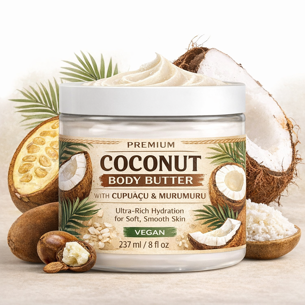 Coconut Body Butter for Dry Skin | Whipped Shea Butter with Murumuru