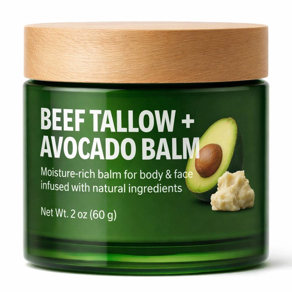 Beef Tallow & Avocado Balm Face & Body Moisturizer with Jojoba & Shea, Deep Hydration for Dry Skin