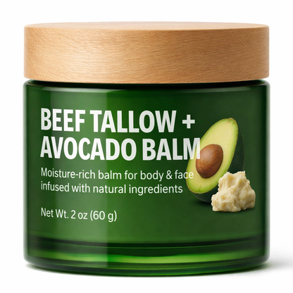 Beef Tallow & Avocado Balm Face & Body Moisturizer with Jojoba & Shea, Deep Hydration for Dry Skin
