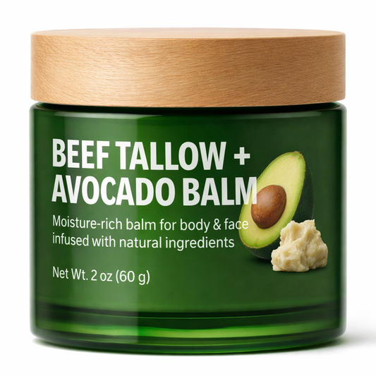 Beef Tallow & Avocado Balm Face & Body Moisturizer with Jojoba & Shea, Deep Hydration for Dry Skin
