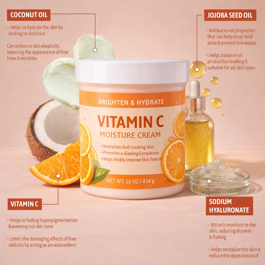 Vitamin C Moisture body Cream for Face Body Brightening & Hydrating Butter Skincare Improves Skin Texture & Glow
