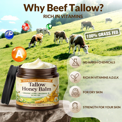 Beef Tallow & Honey Balm | Grass Fed Moisturizing Cream for Face & Body