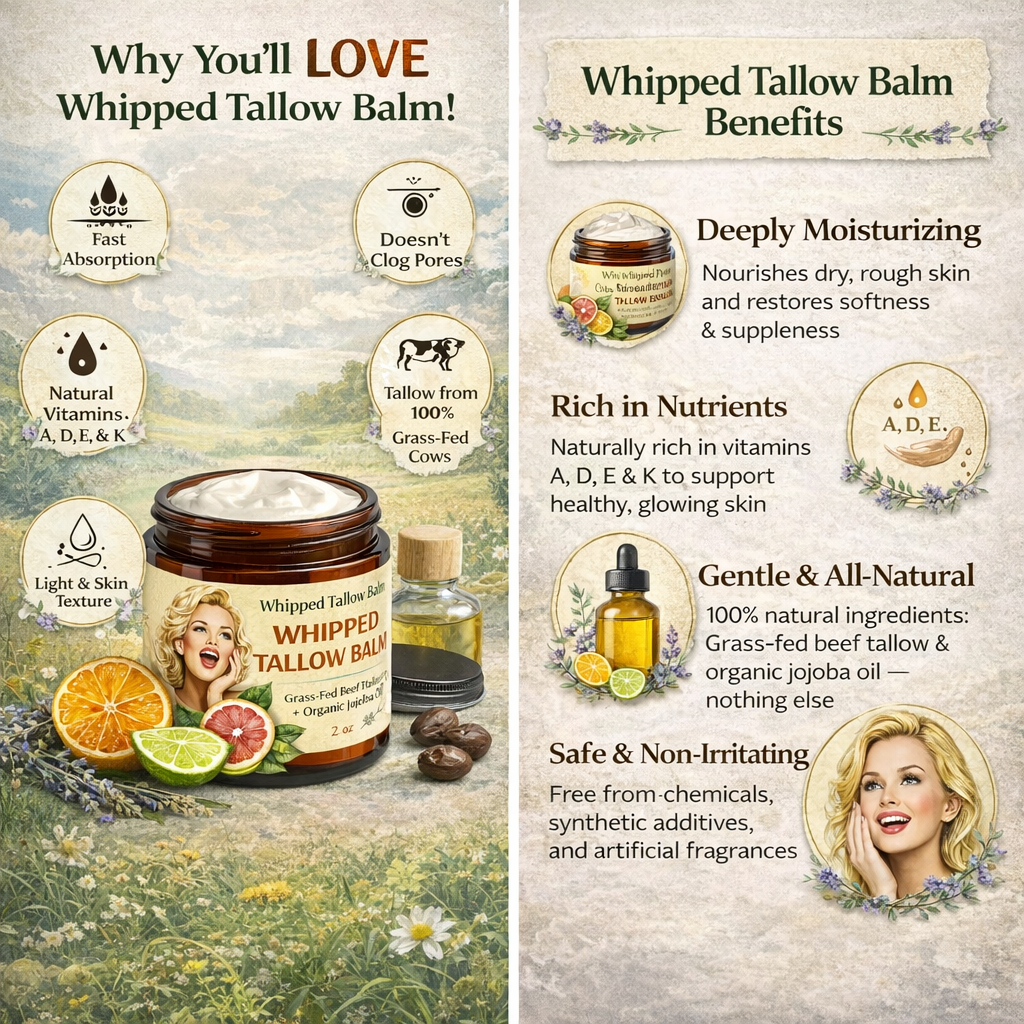 Beef Tallow & Honey Balm | Natural Face, Body & Lip Moisturizer | Unscented / Citrus Scented | Non-Toxic