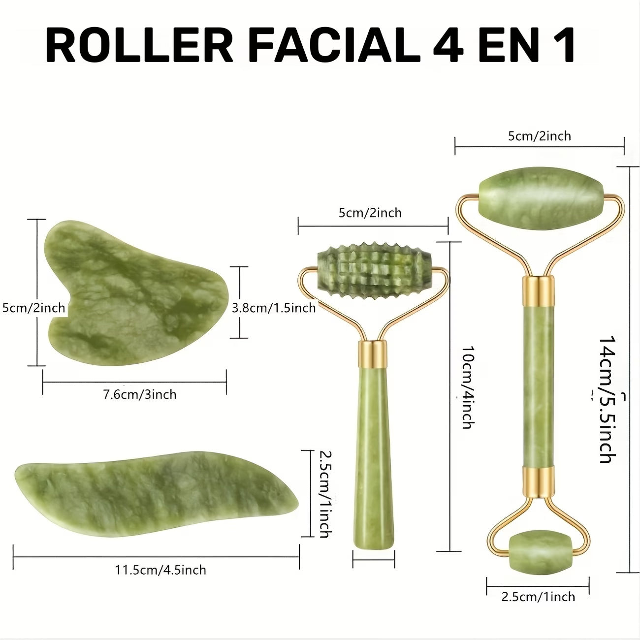 Set of 4 Facial Rollers & Gua Sha — Stone Face Massager Kit
