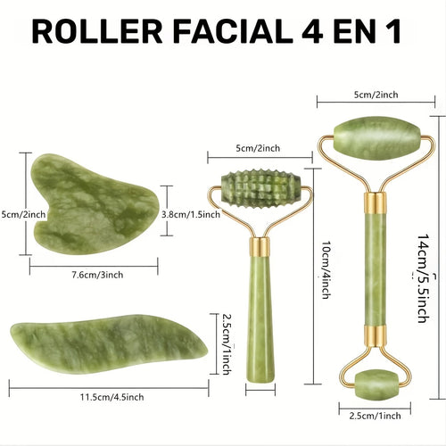 Set of 4 Facial Rollers & Gua Sha — Stone Face Massager Kit