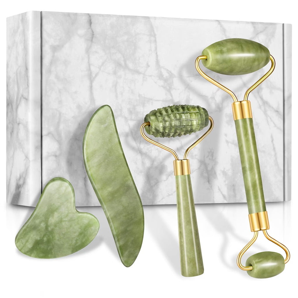 Set of 4 Facial Rollers & Gua Sha — Stone Face Massager Kit